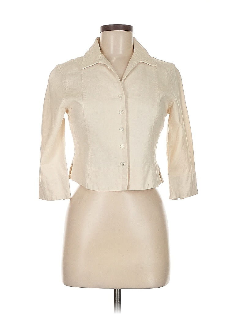 Pre-owned Naji Sportswear 3/4 Sleeve Button Down Shirt In White