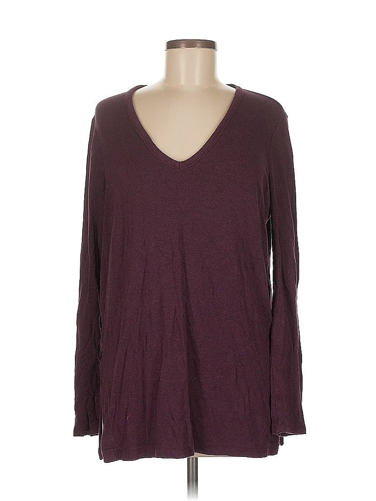 Pre-owned Lou & Grey Long Sleeve Top Burgundy V Neck Tops