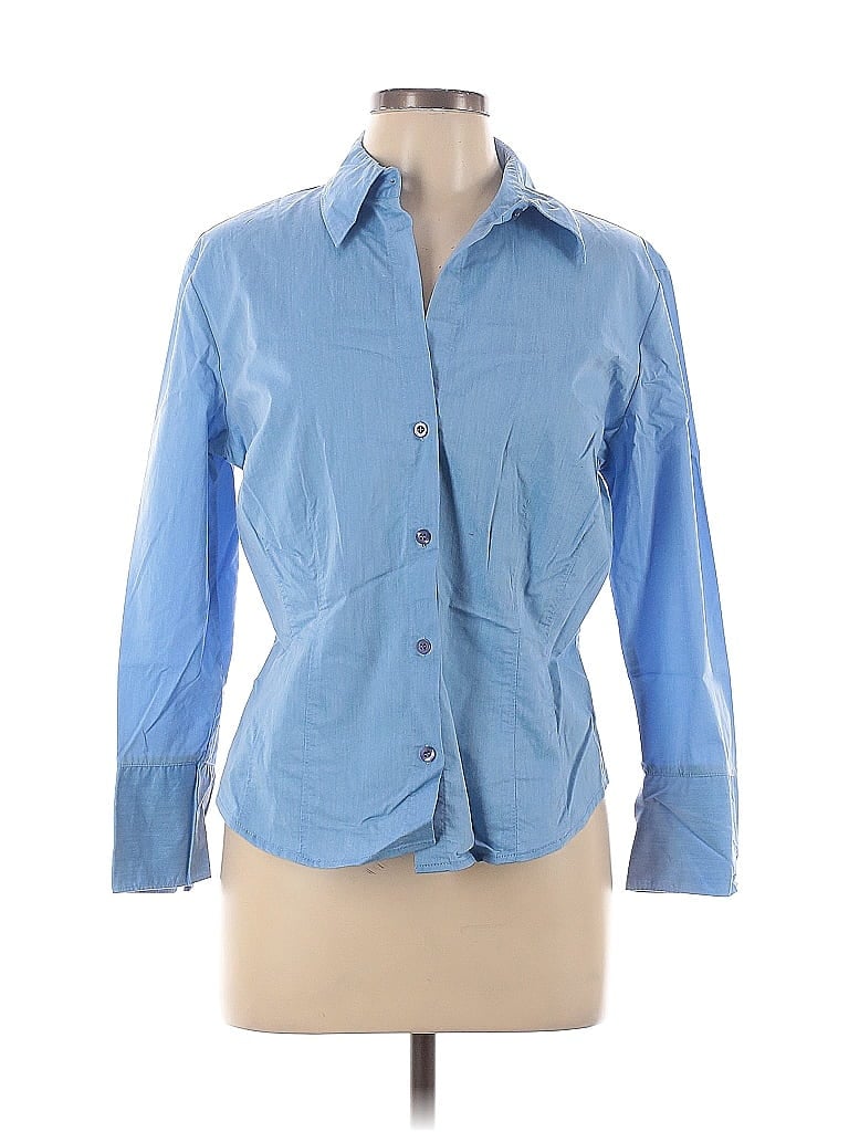 Pre-owned New York And Company 3/4 Sleeve Button Down Shirt In Blue