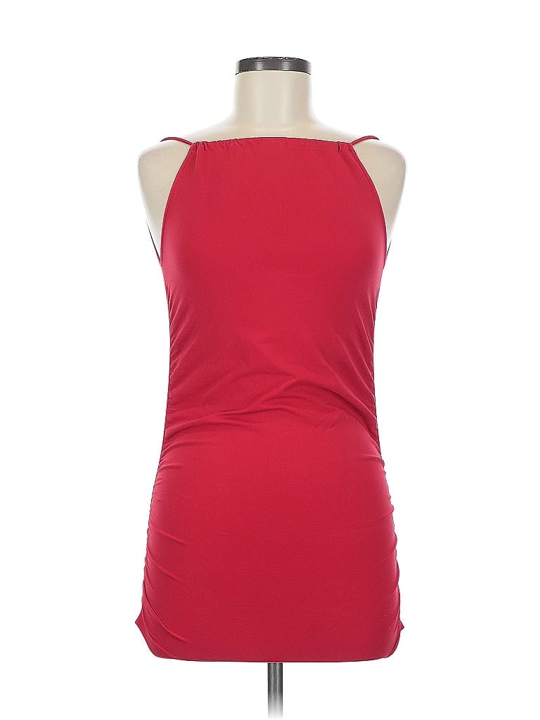 Pre-owned Scala Sleeveless Top Red Solid Pattern Halter Neckline Tops
