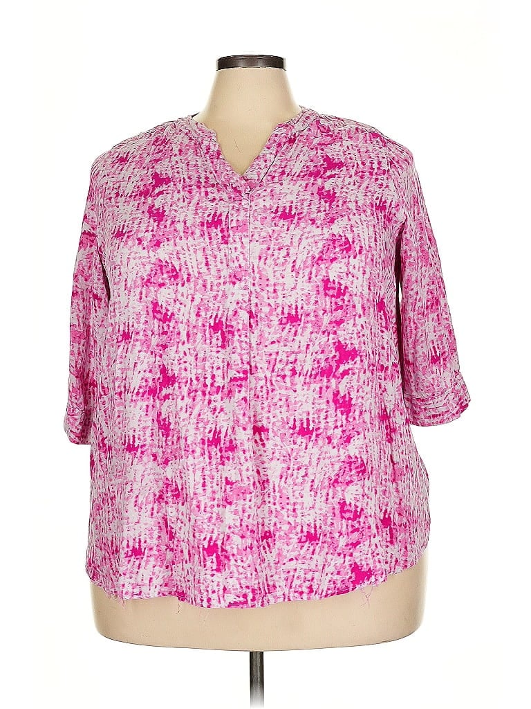 Pre-owned Woman Within 3/4 Sleeve Blouse In Pink