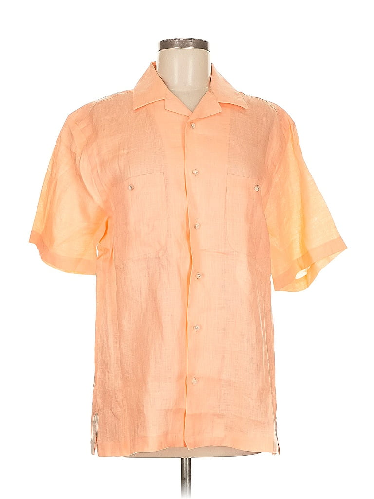 Pre-owned Paul Fredrick Short Sleeve Button Down Shirt In Orange