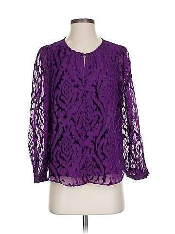 Laura Petites Purple Velvet Geometric Long Blouse (view 1)