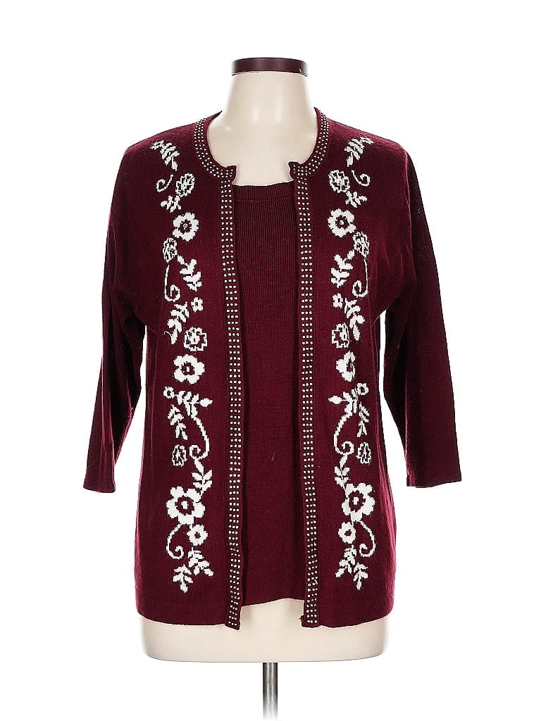 Pre-owned Cathy Daniels Cardigan Sweater In Burgundy