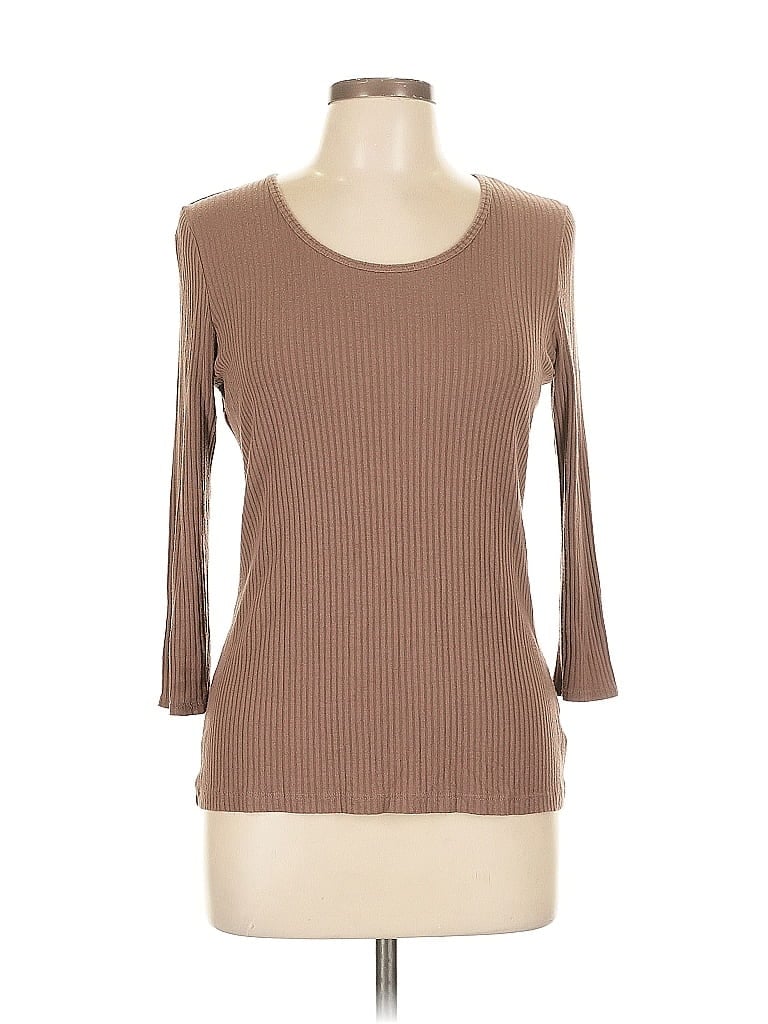 Pre-owned Adrienne Vittadini 3/4 Sleeve Top Brown Boatneck Tops