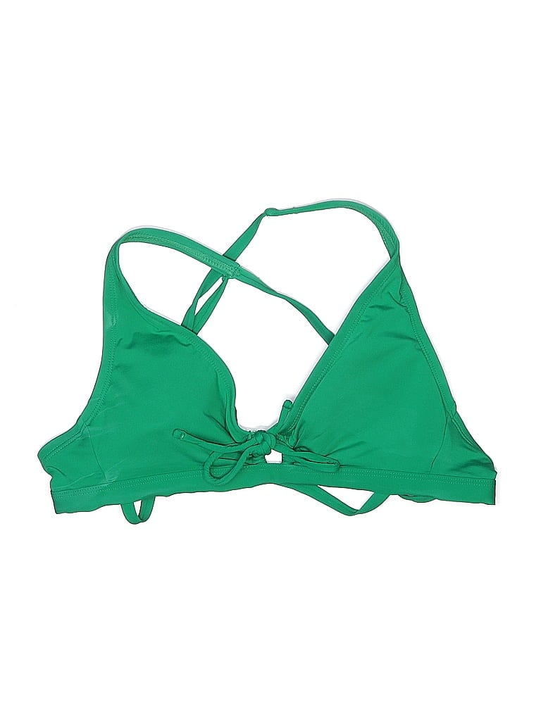 Pre-owned Kona Sol Swimsuit Top Green Solid Pattern Swimwear