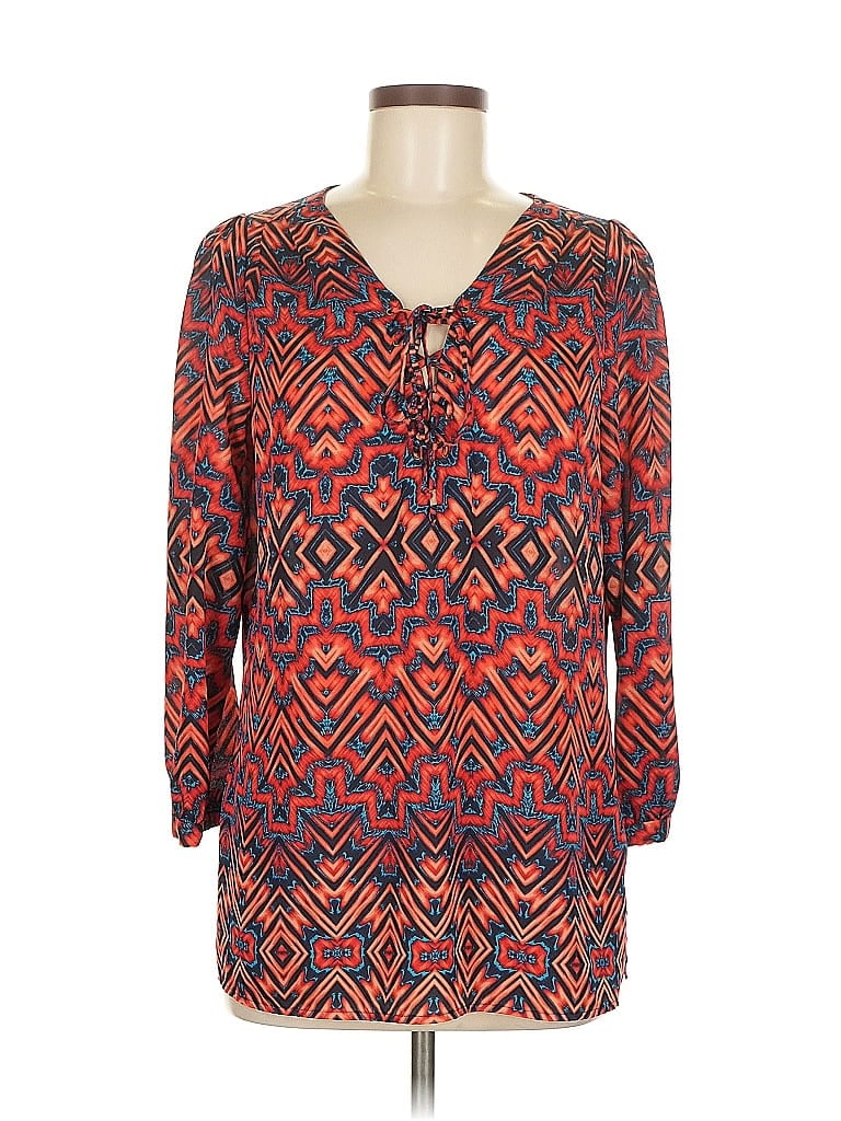 90’s Bright Orange Floral Print Pleated Button Up by Anne Klein main image 0