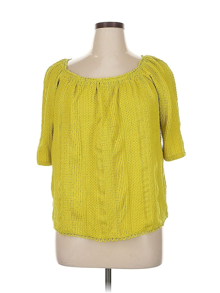 Pre-owned Cable & Gauge Short Sleeve Blouse In Yellow