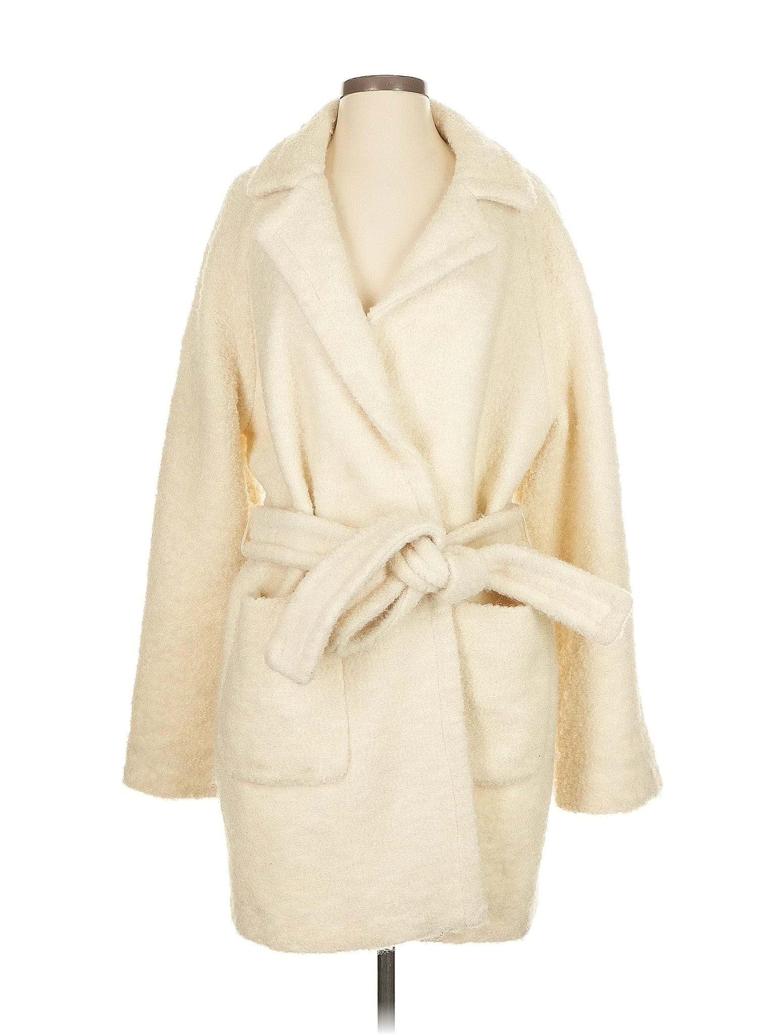 Ganni 100% Polyester Ivory Coat Size EU 40 / US 10