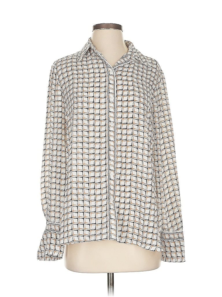 Pre-owned Max Studio Long Sleeve Blouse In White