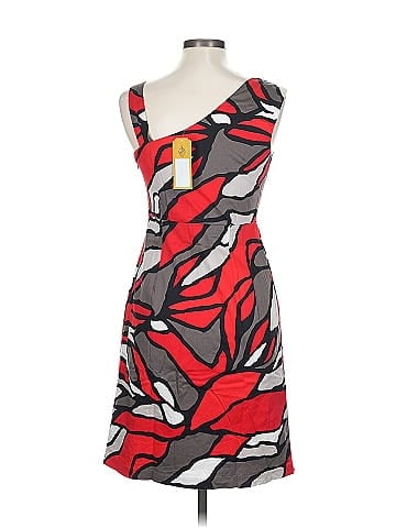 Jacqui-E Bold Red Abstract Sleeveless Dress (view 2)