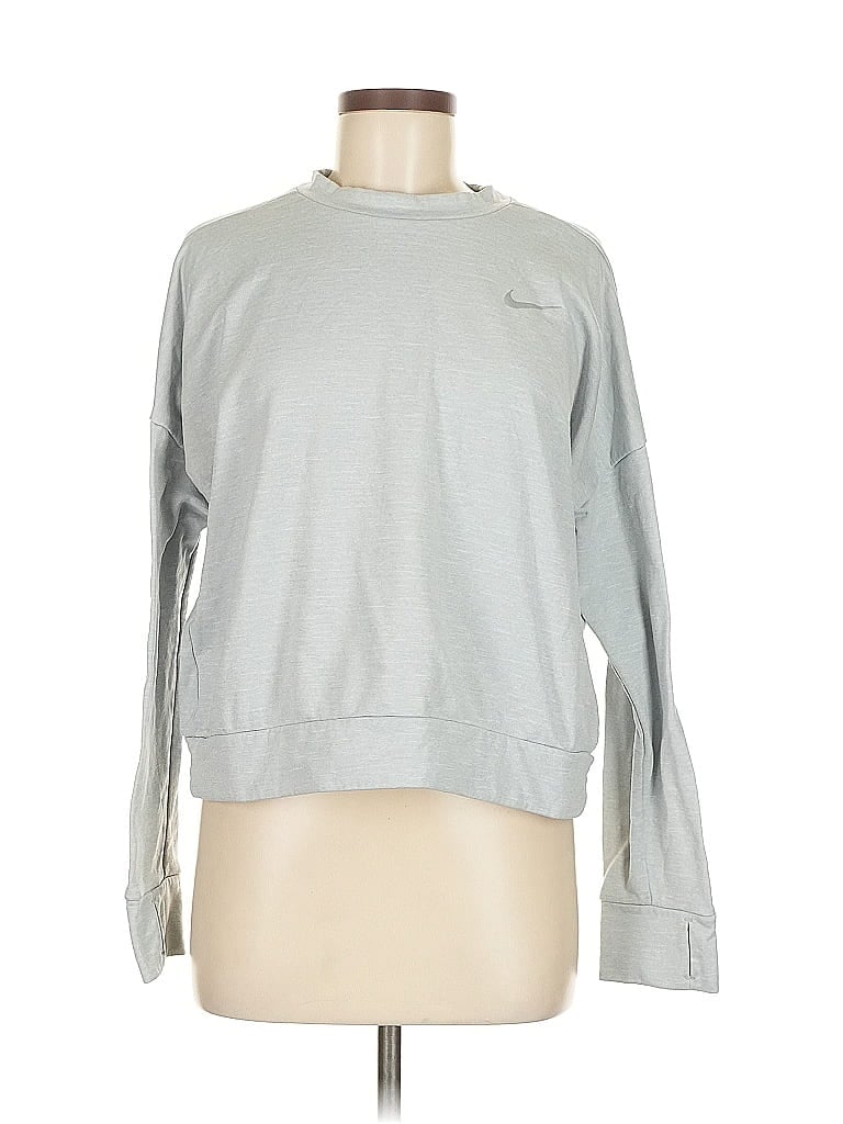 Pre-owned Nike Long Sleeve Top Gray Crew Neck Tops