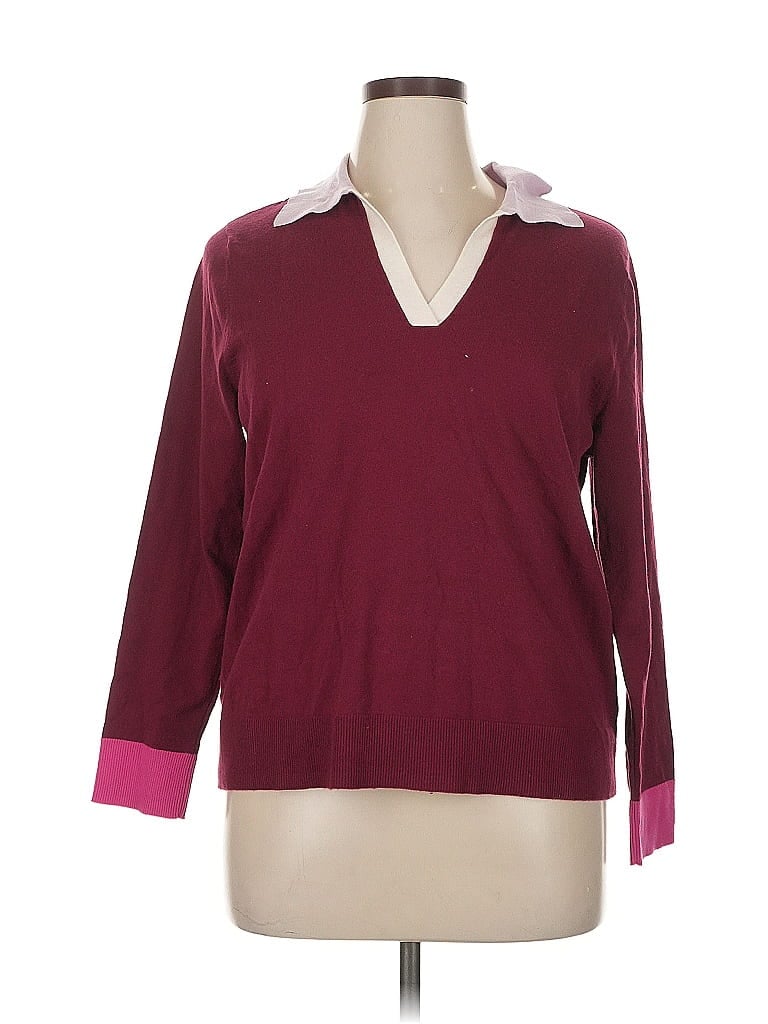 Croft & Barrow 3/4 Sleeve Top Burgundy V-neck Tops In Red