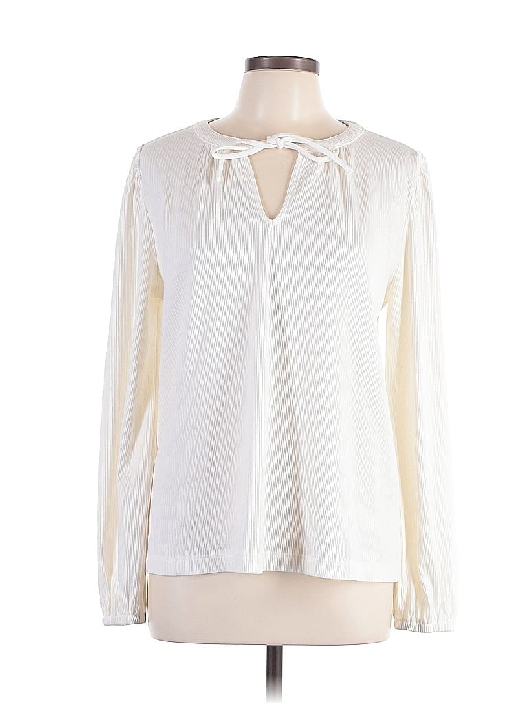 Pre-owned Ann Taylor Loft Long Sleeve Blouse In White