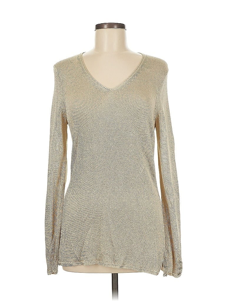 Pre-owned J. Mclaughlin Long Sleeve Top Tan V Neck Tops In Brown
