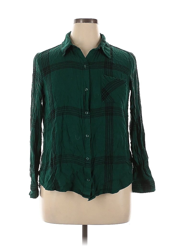 Pre-owned A.n.a. A New Approach Long Sleeve Button Down Shirt In Green