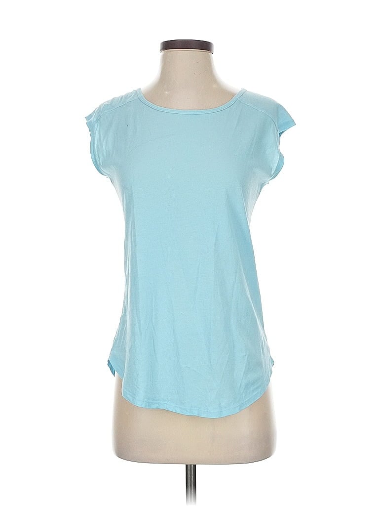 Click to view more detailed imagery on our partner's website Pre-owned Bobi Short Sleeve Top Teal Scoop Neck Tops In Blue