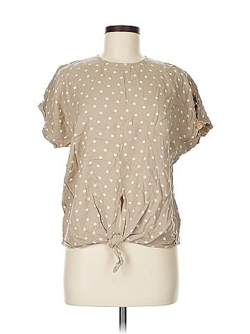 Lizsport Tan Polka Dot Short Sleeve Blouse (view 1)