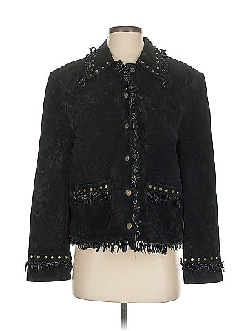 Montanaco Black Studded Fringe Suede Jacket (view 1)