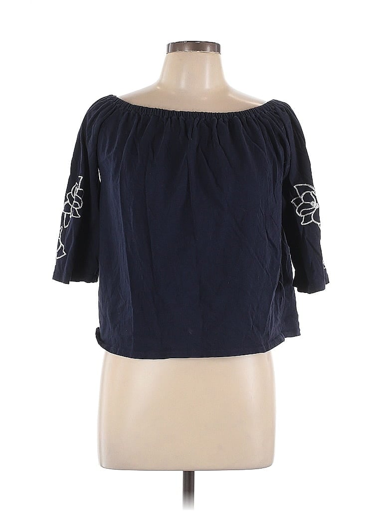 Pre-owned J.crew Factory Store 3/4 Sleeve Blouse In Blue