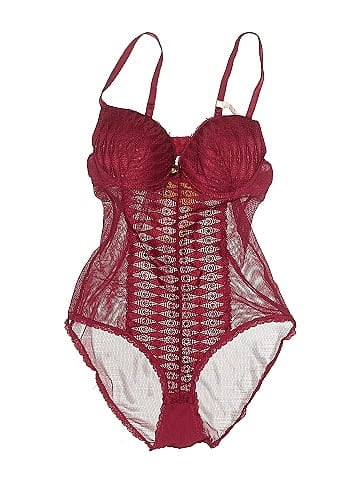Daisy Fuentes Burgundy Lace Sheer Bodysuit Charm (view 1)
