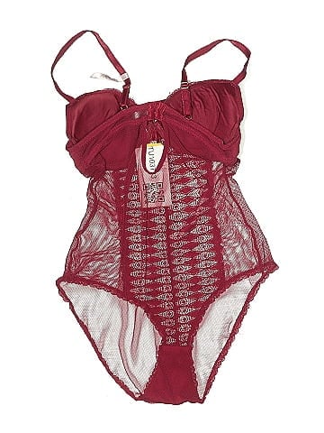 Daisy Fuentes Burgundy Lace Sheer Bodysuit Charm (view 2)