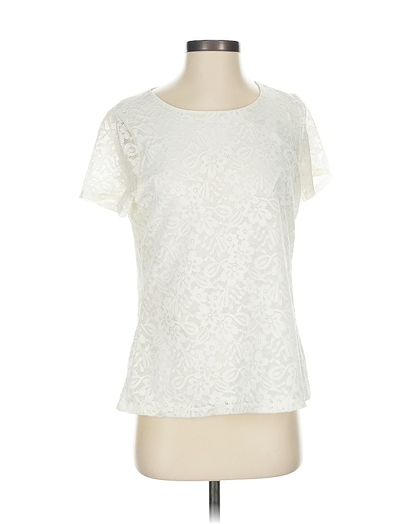 Pre-owned Tommy Hilfiger Short Sleeve Top Ivory Crew Neck Tops In White