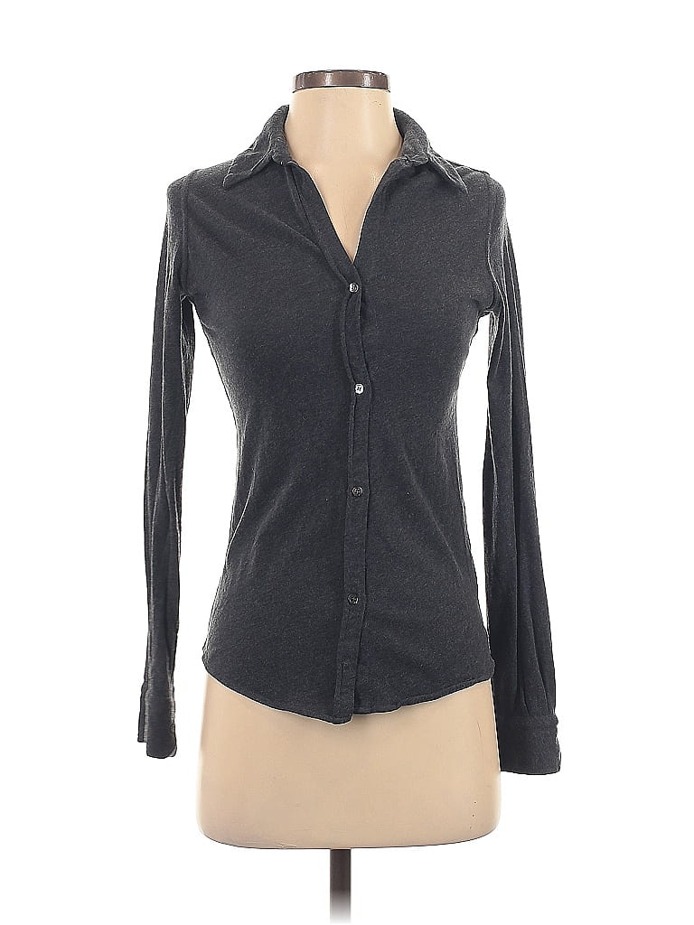 Pre-owned Nm Luxury Essentials Long Sleeve Top Gray Collared Neckline Tops