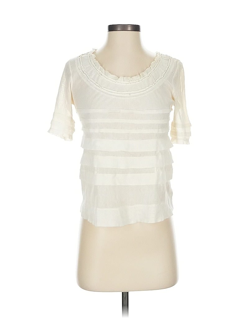 Pre-owned Vanessa Virginia Short Sleeve Top Ivory Scoop Neck Tops In White