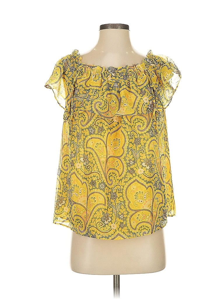 Pre-owned Ann Taylor Loft Short Sleeve Blouse In Yellow