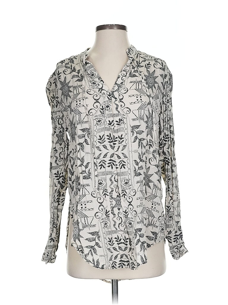 Pre-owned Free People Long Sleeve Blouse In Silver