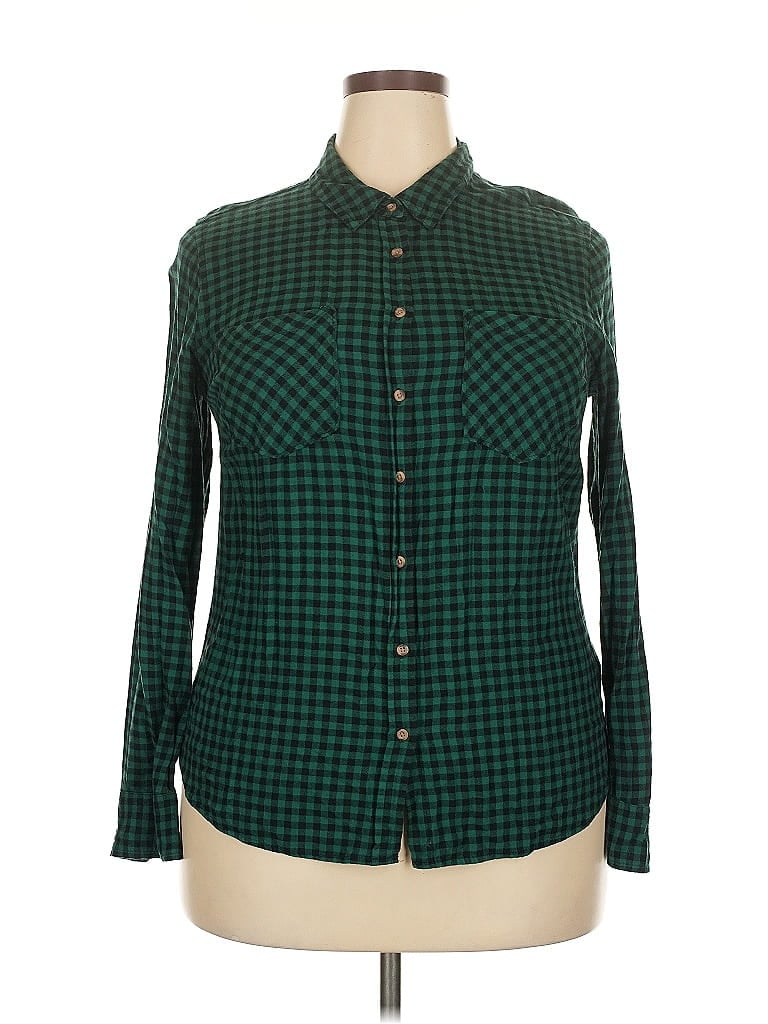 Pre-owned A New Day Long Sleeve Button Down Shirt In Green