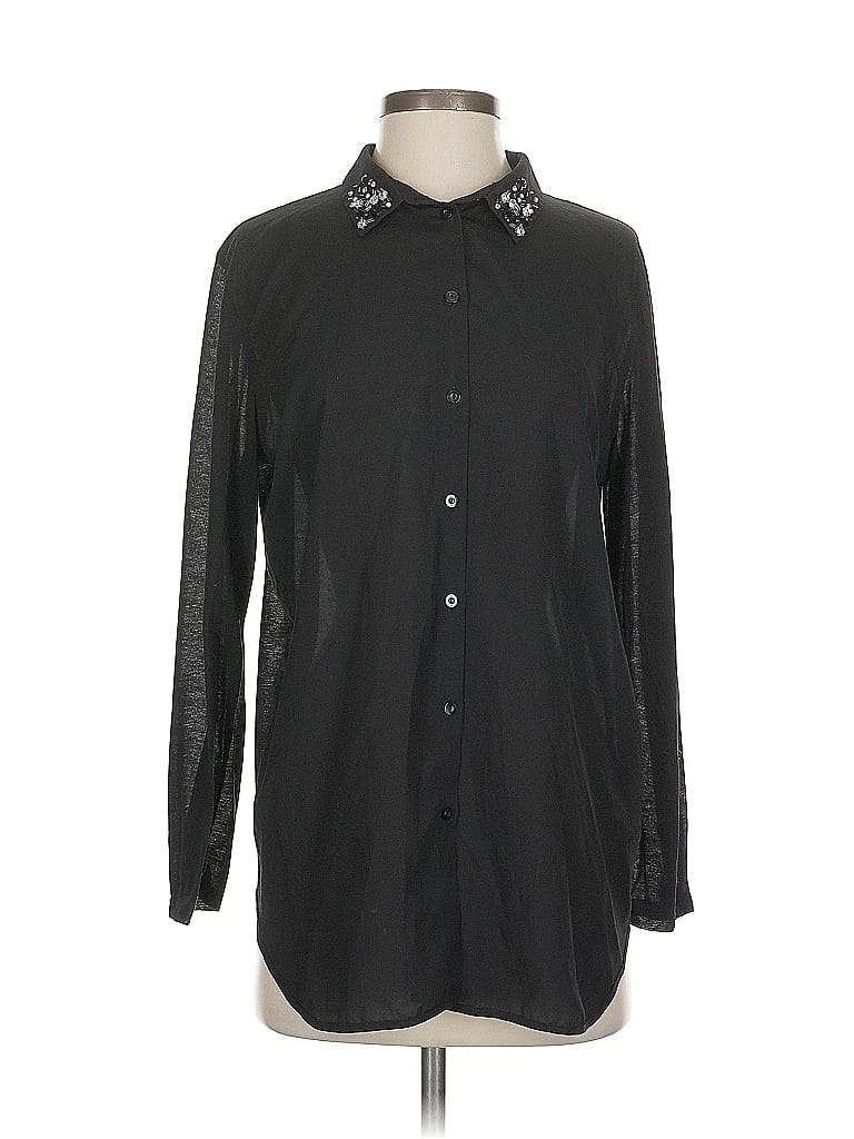 Pre-owned H&m Long Sleeve Blouse In Black