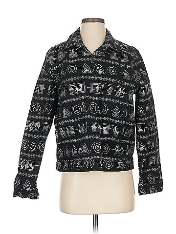 Christopher & Banks Black Geometric Button-Down Jacket  (view 1)