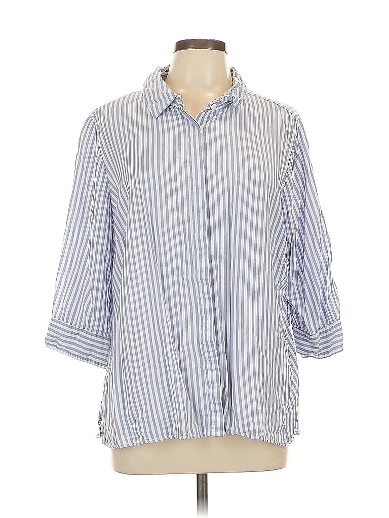 Pre-owned Per Se 3/4 Sleeve Button Down Shirt In Blue