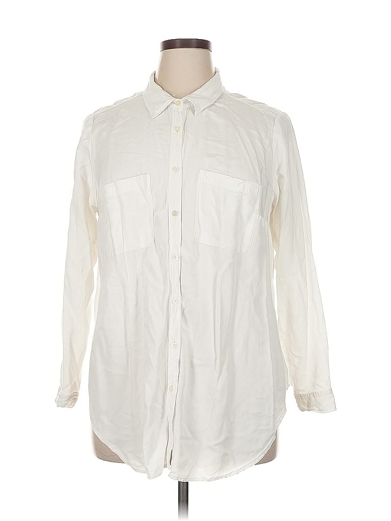 Pre-owned Ann Taylor Loft Long Sleeve Button Down Shirt In White