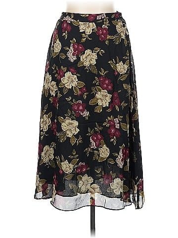Sag Harbor Black Floral Casual A-Line Skirt (view 1)