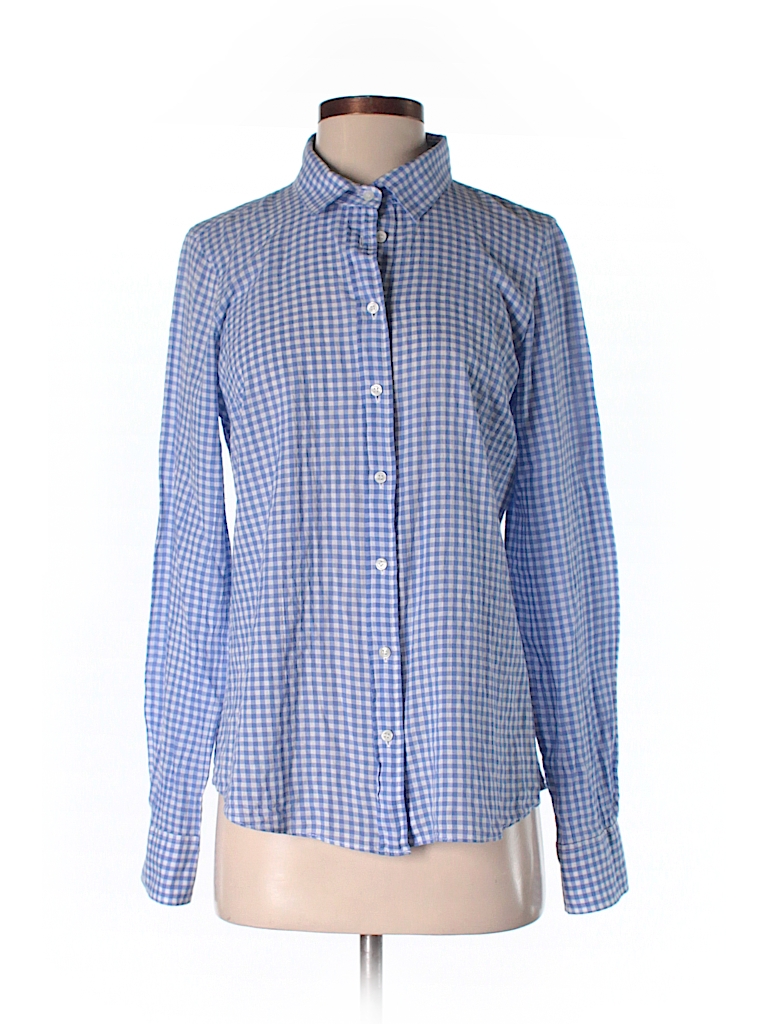 J.Crew Factory Store 100% Cotton Checkered-gingham Blue Long Sleeve ...