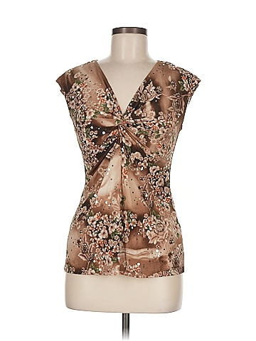 DressBarn Brown Floral Sleeveless V-Neck Top (view 1)