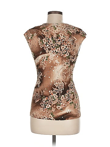 DressBarn Brown Floral Sleeveless V-Neck Top (view 2)