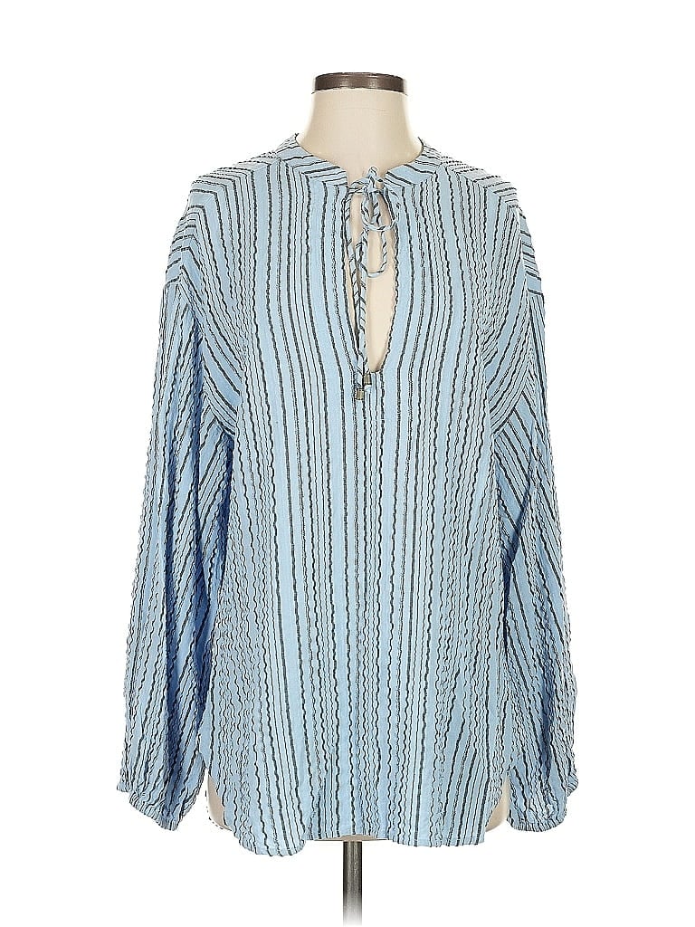 Pre-owned Free People Long Sleeve Blouse In Blue