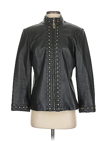 St. John by Marie Gray 100% Leather Black Leather Jacket Size P (petite)