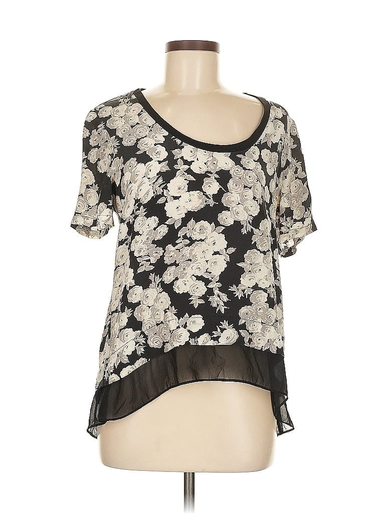 Pre-owned Patterson J. Kincaid Short Sleeve Top Black Scoop Neck Tops