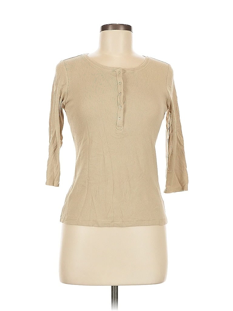 Pre-owned Rz Rachel Zoe 3/4 Sleeve Henley Shirt In Brown