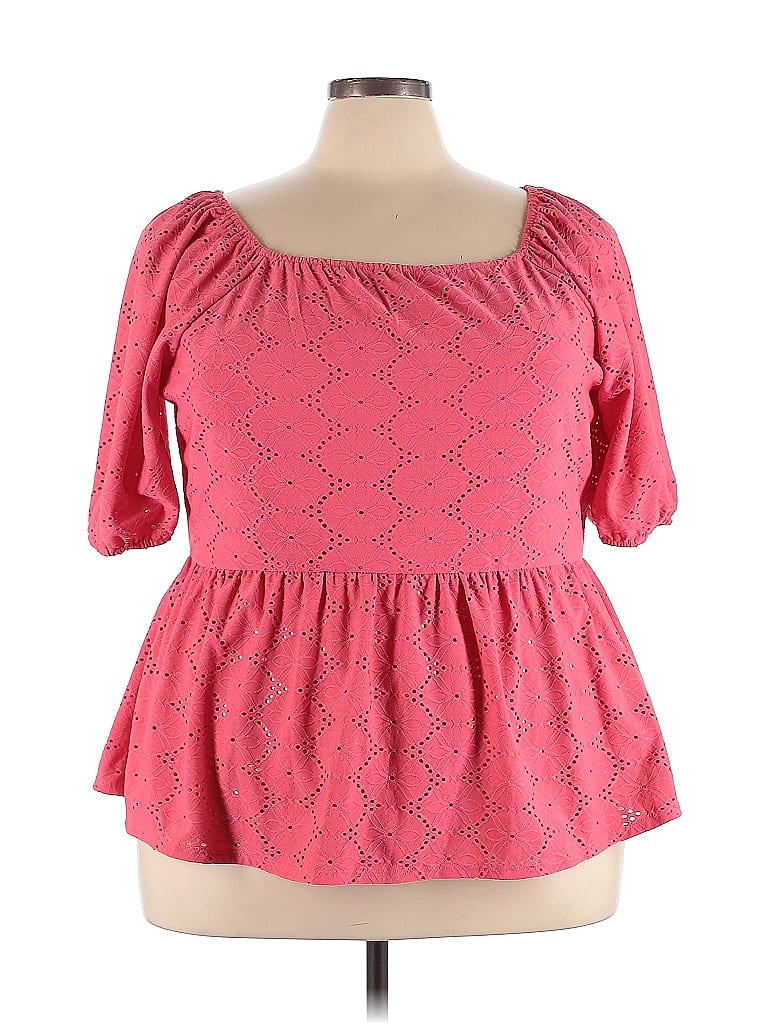 Pre-owned Lane Bryant 3/4 Sleeve Top Pink Square Neckline Tops