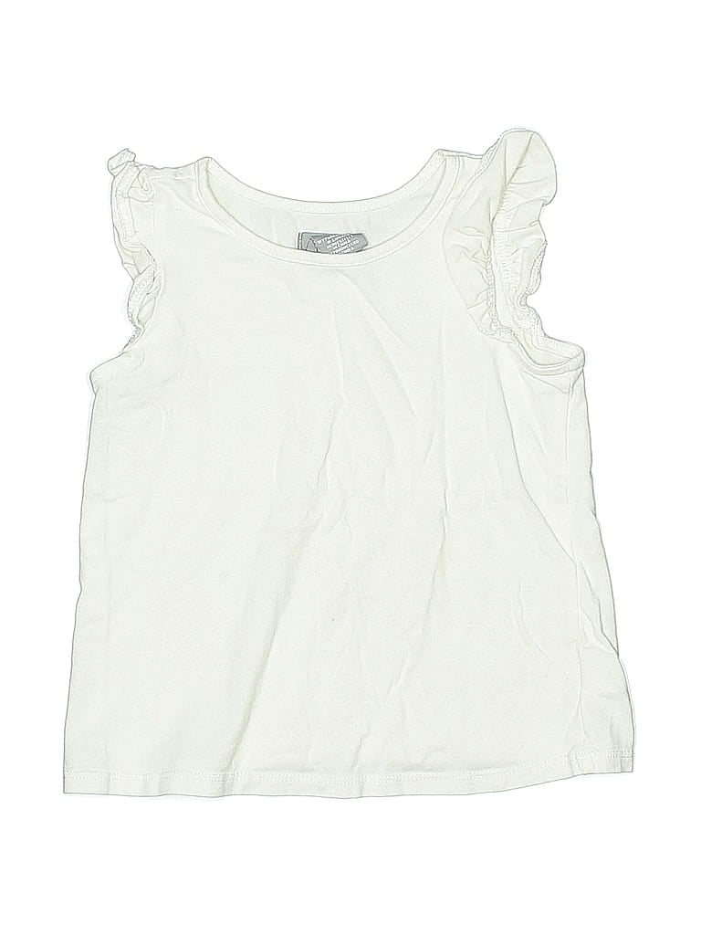 Pre-owned Tahari Kids' Sleeveless Top White Solid Pattern Ruffles Neckline Tops