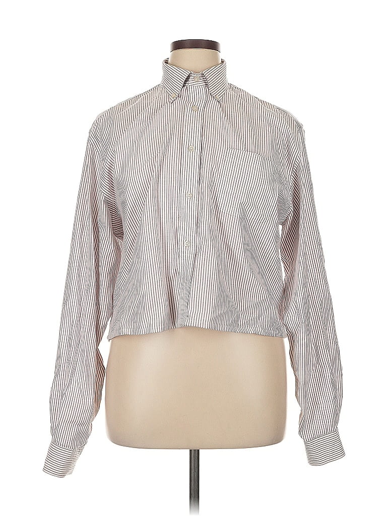 Pre-owned Lands' End Long Sleeve Button Down Shirt In Gray