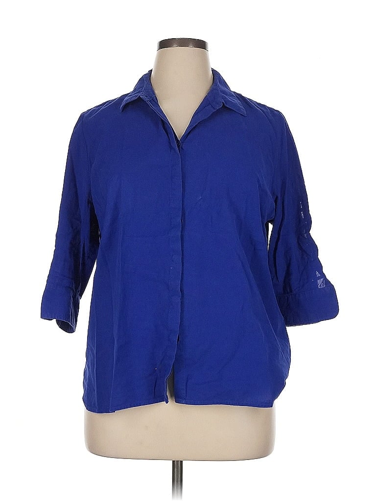 Pre-owned Chico's 3/4 Sleeve Button Down Shirt In Blue