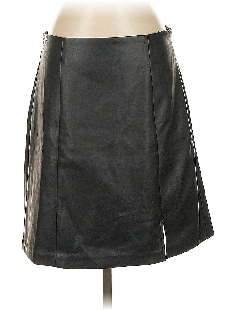 Pre-owned Ann Taylor Loft Faux Leather Skirt In Black