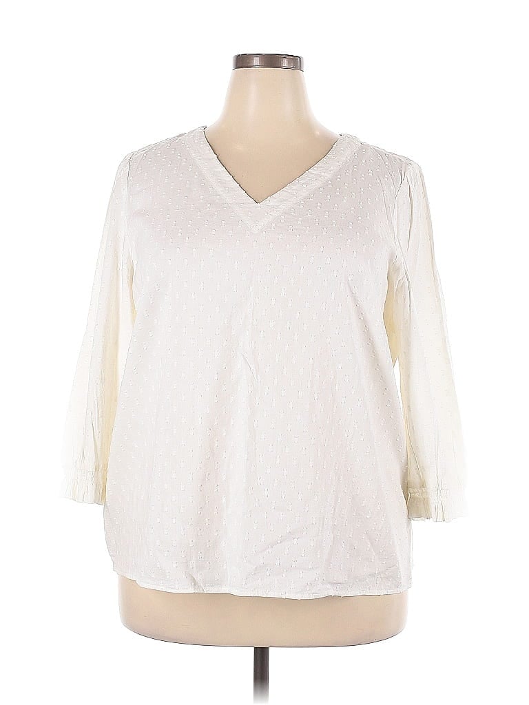 Pre-owned Croft & Barrow 3/4 Sleeve Top Ivory V Neck Tops In White